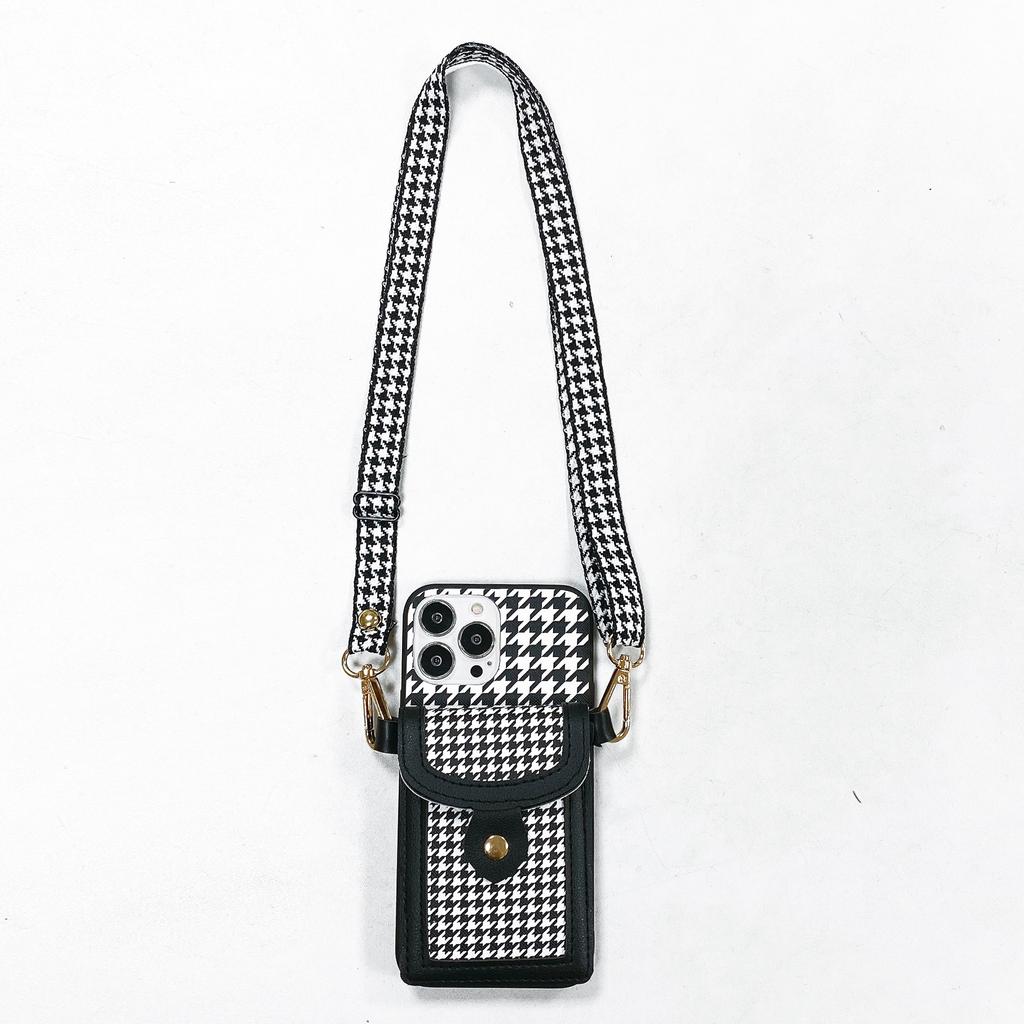 Applicable To iphone11Pro Mobile Phone Case Diagonal Span Lanyard 7G/8Plus Plug-in Card Plaid Protective Case Japan and Korea