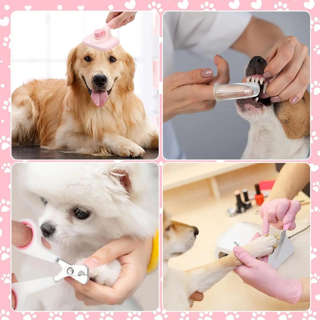 8-teiliges Hundebürstenpflegeset, Haustier-Selbstreinigungsset, mit Haustier-Nagelknipser und -feilen, Flohkamm, Haustier-Shampoo-Badebürste, Haustier