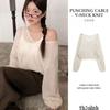 The Pink Loose Fit Punching Cable V Neck Knit