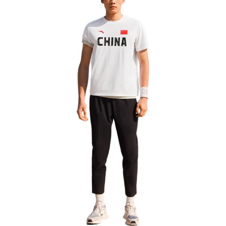 Anta All-Weather Series Solid Color Crew Neck Pullover Brand Logo National Flag Letter Print Short Sleeve T-Shirt Men T-Shirt White 152220115-3