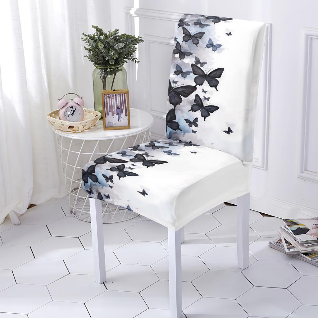 4/6pcs Black and white butterfly print chair cover home decoration stretch dining chair cover washable four seasons