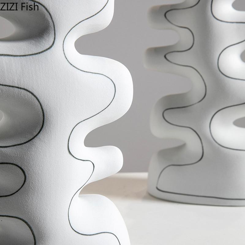 MinMinimalist Striped Design Ceramic Vase Plant Pots Table Decoration Ornaments Flower Arrangement Vase Room Aesthetic Decor