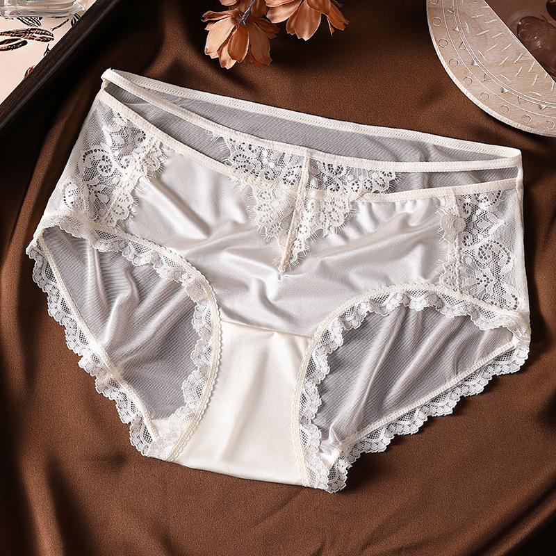

Ladies Summer Thin New Sexy Lace Hollow Out No Trace Breathable Low Waist Triangle Briefs XL шампанського