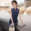 Polka dot blue national style new Chinese sleeveless long improved cheongsam 1011 new women's high-end dress spring and summer
