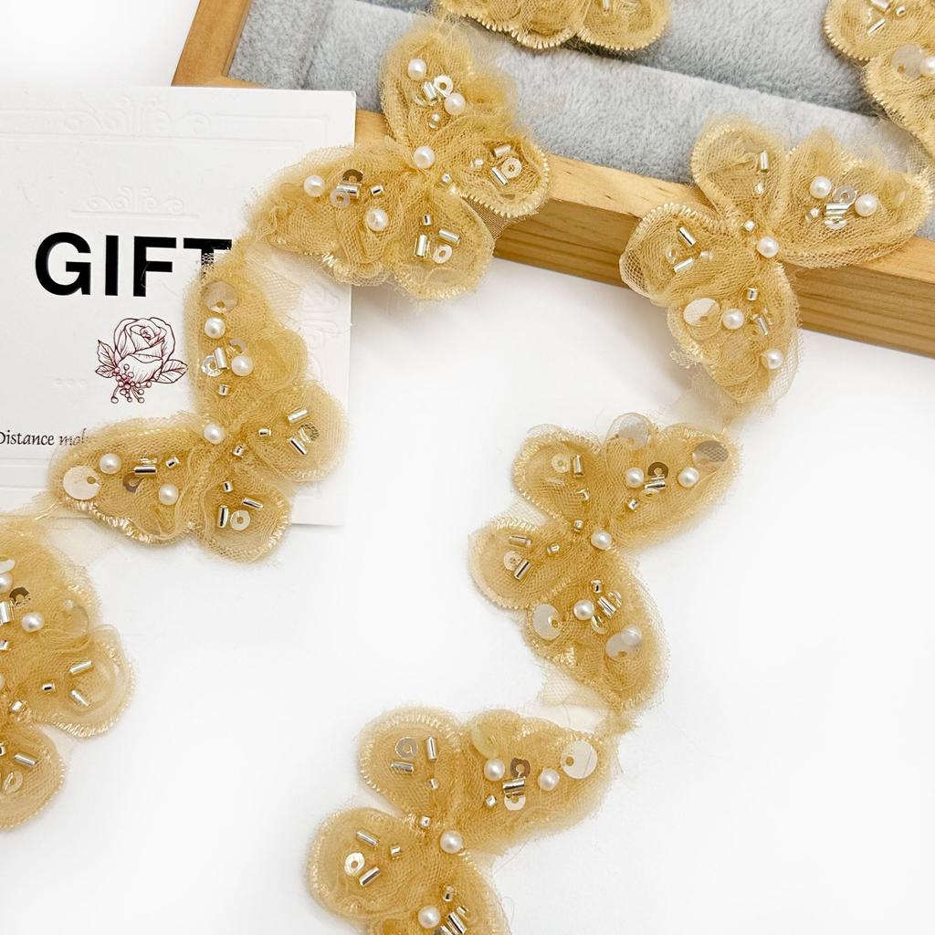 Color Embroidery Butterfly Handmade Beads Barcode Clothing Lolita Dress Decorative Lace Butterfly Lace Accessories