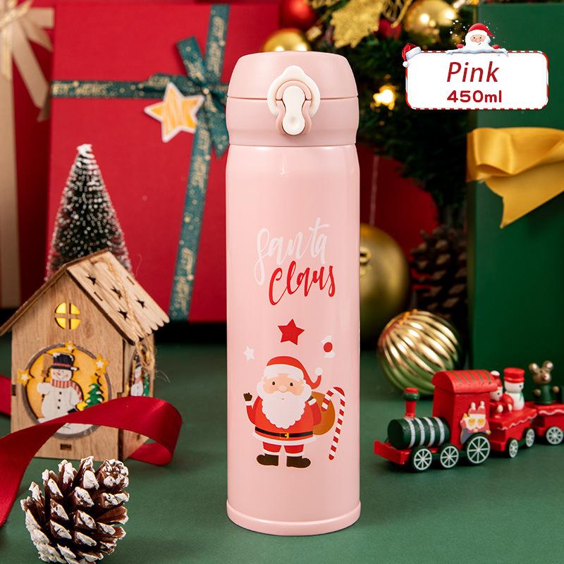 Christmas Thermos Cup Cartoon Christmas Tree Stainless Steel Insulated Mug Outdoor Travel Coffee Cup Holiday Gift for Kids Adult