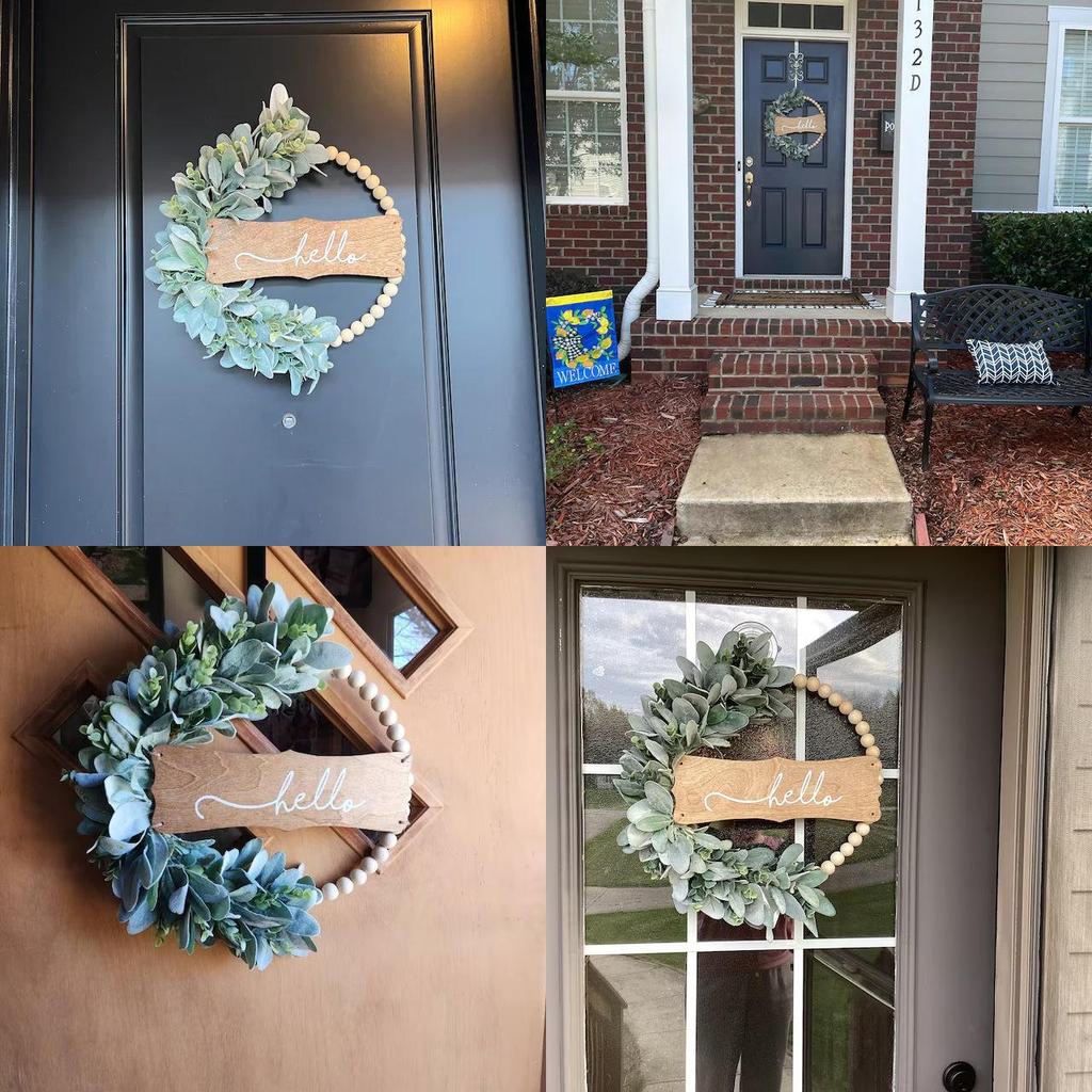 Willkommens-Türkranz mit künstlicher Blume und Holzperlen für Gartendekoration und Wandkunst