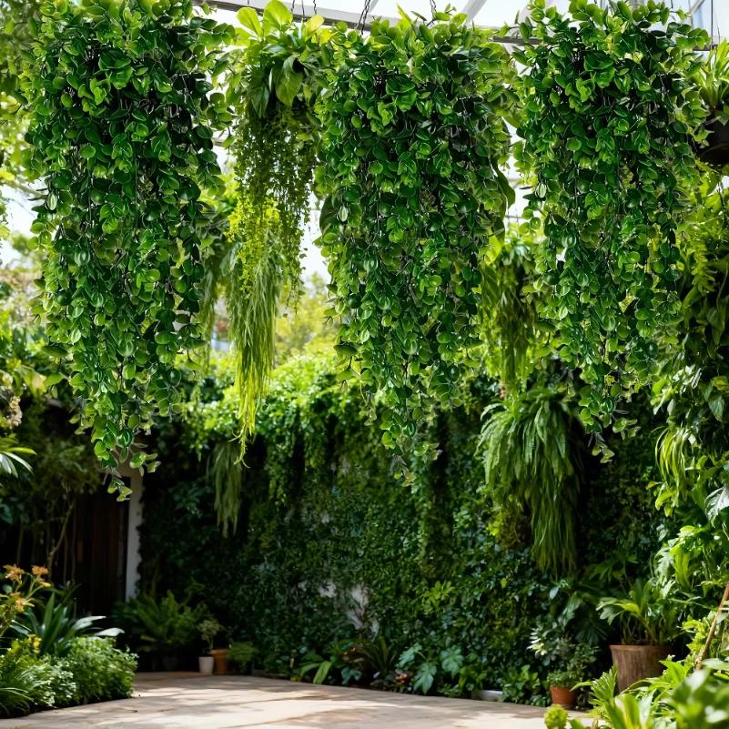4PC Artificial Hanging Plants Faux Eucalyptus Leaf Greenery Vine Outdoor UV Resistant Plastic Plants for DIY Home Wedding Decor