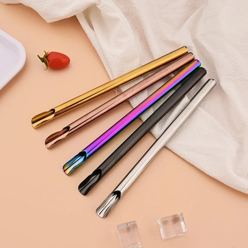 2Pcs/Set Reusable Drinking Straw Stainless Steel Straw Wide Metal Straws Set Milkshake Bubble Tea Straw with Cleaner Brush