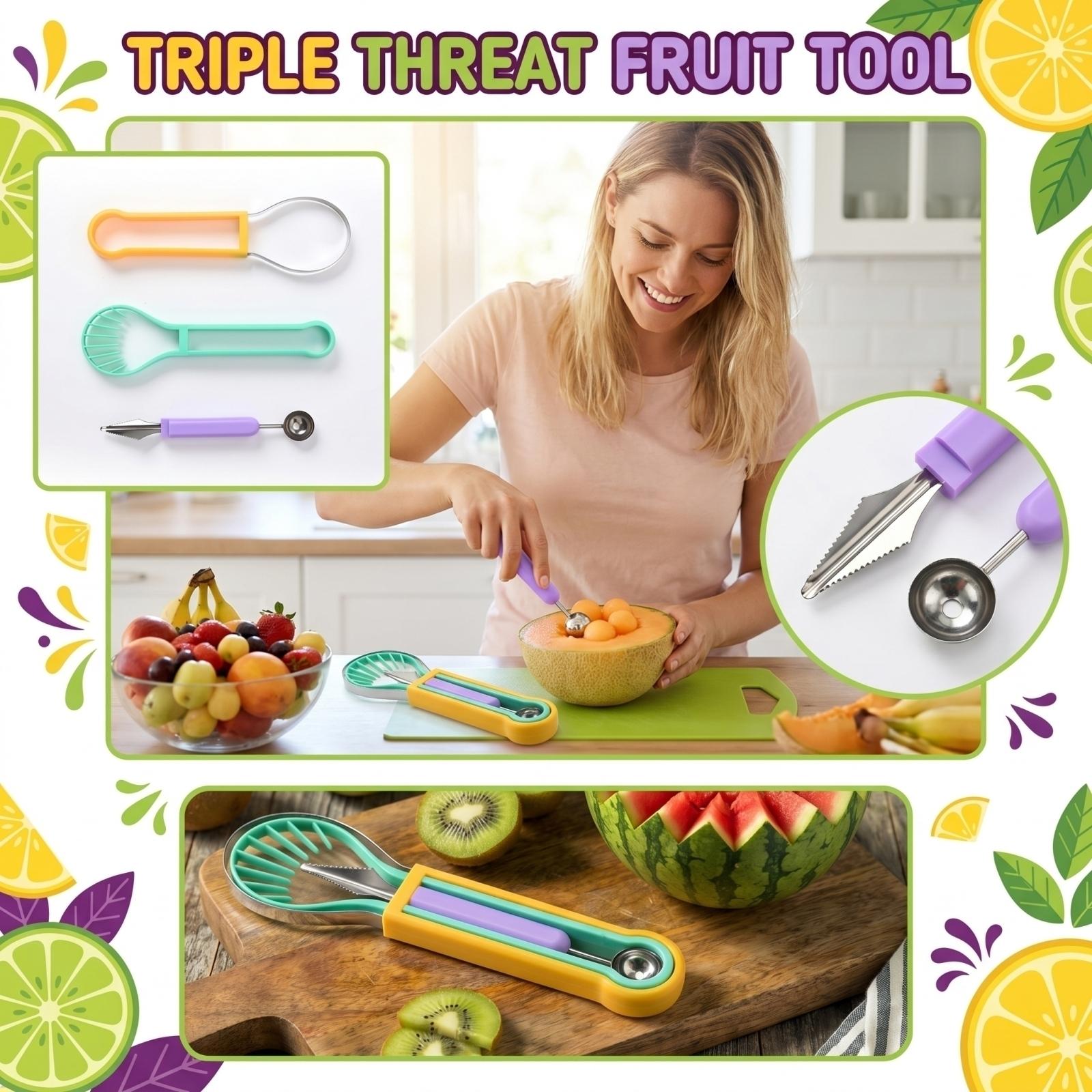 3 Piece Fruit Tool Set Stainless Steel Fruit Corer Melon Baller and Slicer Kitchen Gadget Set for Fruit Preparation and Serving One Size жёлтый