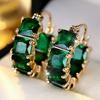 1 Pair White Blue Purple Green Zircon Block Geometric Hoop Earrings for Women Girls Korean Fashion Jewelry Party Ear Accessories