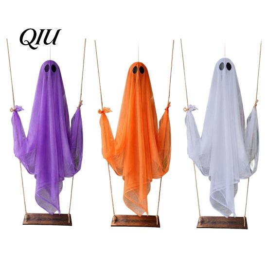 Schwingende Geisterlicht Halloween Dekoration, Großer hängender Schwing mit LED Lichterkette, Leuchtendes Ornament Batteriebetriebene Figur für Außen Innen