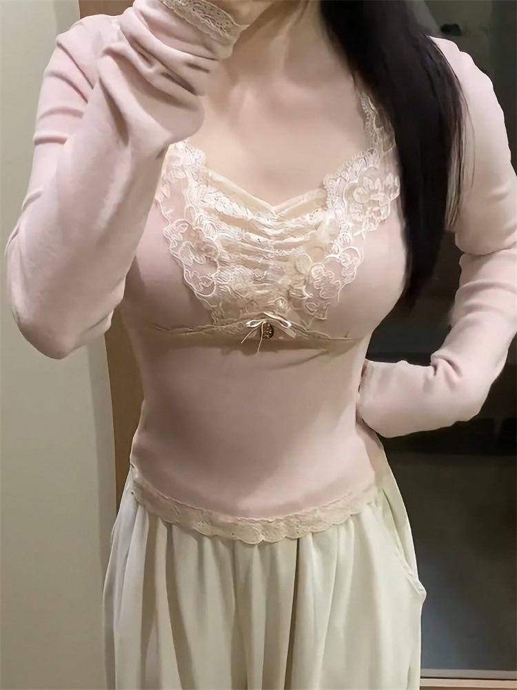 2026 Pure Desire Korean Sweet Girl Lace Patchwork Base Layer Top: Slimming, Versatile, and Stylish Women's Wear