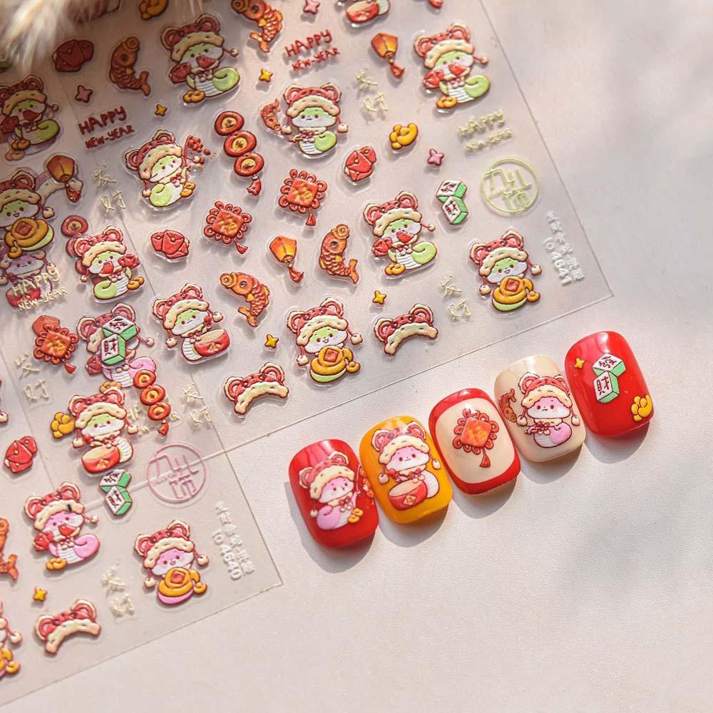 Nail Accessories Chinese New Year Nail Sticker 3D Pearl Bow Snake Nail Decoration  Party