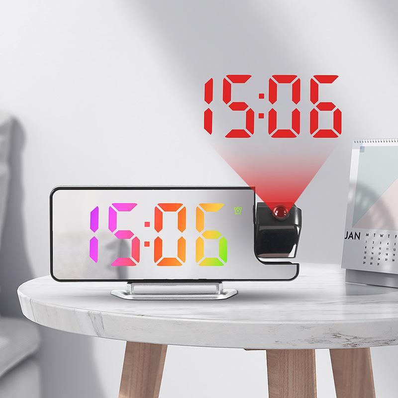 LED Large Screen Mirror Projection Alarm Clock Display Temperature Sensing Electronic Clock