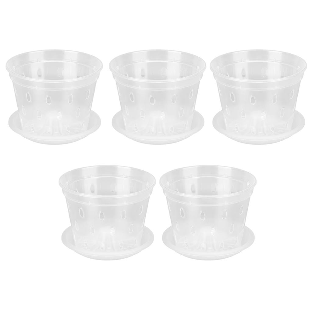 5 Sets Orchid Flower Pot Breathable Clear Orchid Planting Pot with Holes Saucers for Indoor Outdoor