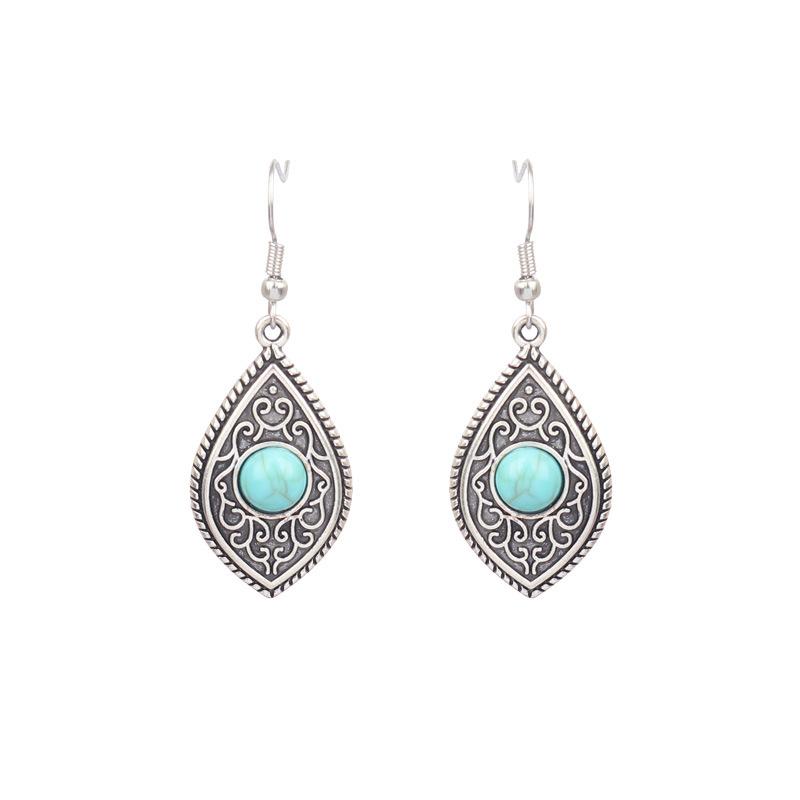 Ethnic Vintage Blue Beads Waterdrop Round Earrings for Women Boho Creative Geometric Silver Color Dangle Earrings Jhumka Jewelry