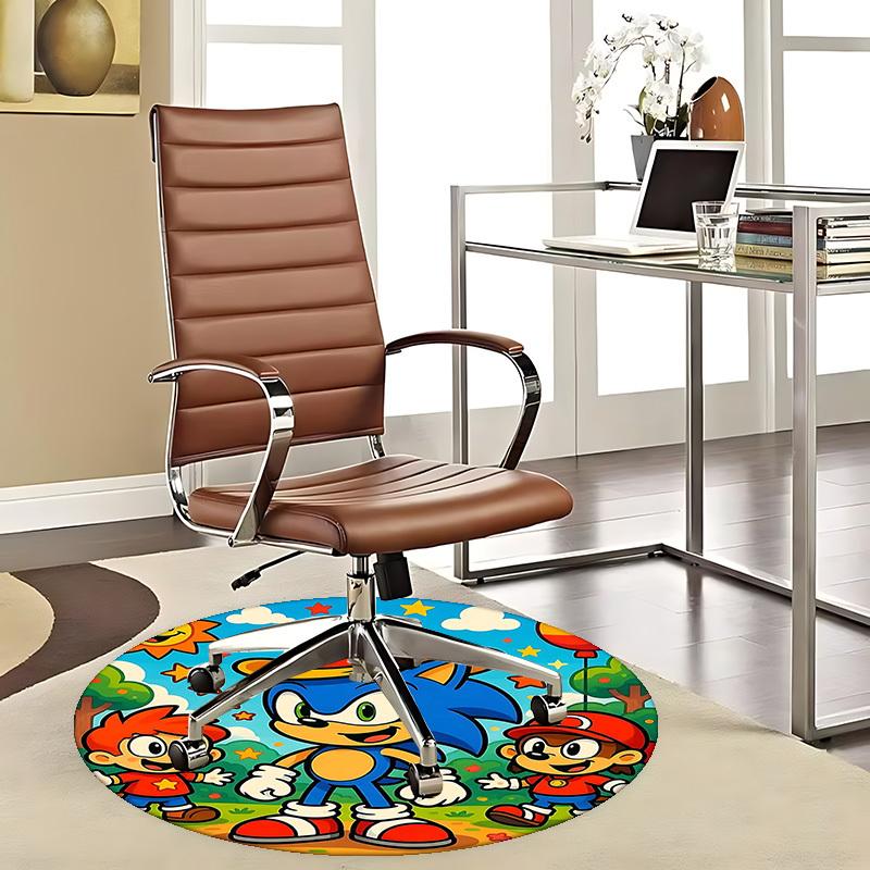 1 szt. Okrągły dywanik z motywem Sonic the Hedgehog Anime - Mata pod krzesło biurowe, Antypoślizgowy dywanik do dekoracji domu, Salonu, Sypialni, Pokoju gier