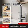 Gun Gray Basin Faucet Cold Hot Mixer Tap 360° Rotate Solid Brass Bathroom Sink Tap Single Handle with 80cm Hoses