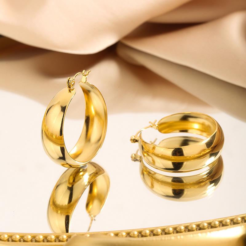 Fashion Wide Curved Stainless Steel Gold Color Earrings, Ear Buckles, Women Earrings Jewelry