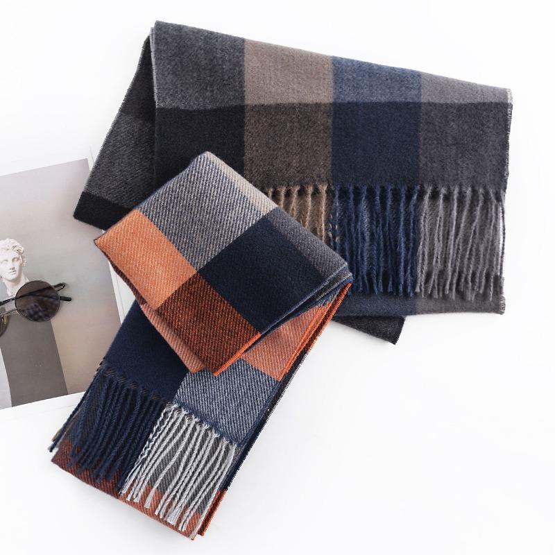 New Checkerboard Men's Imitation Cashmere Scarf Winter Commuting Cold Neck Protection Scarf Simple Warm Shawl