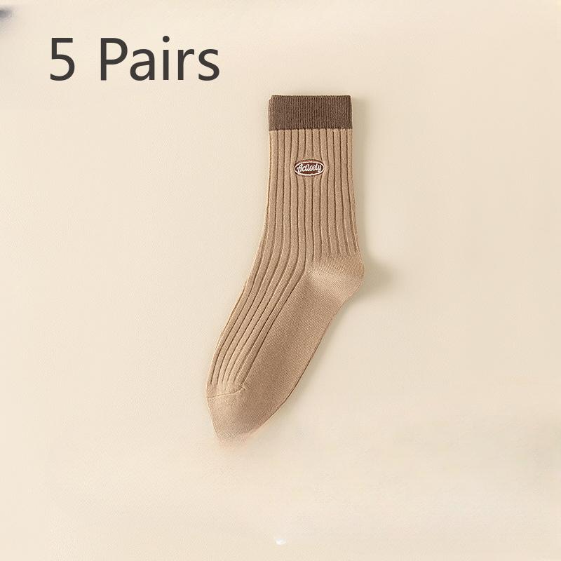 5 Pairs of Female Spring and Autumn Cotton Thin Style Sweat Absorbent Boneless Tube Stack Socks