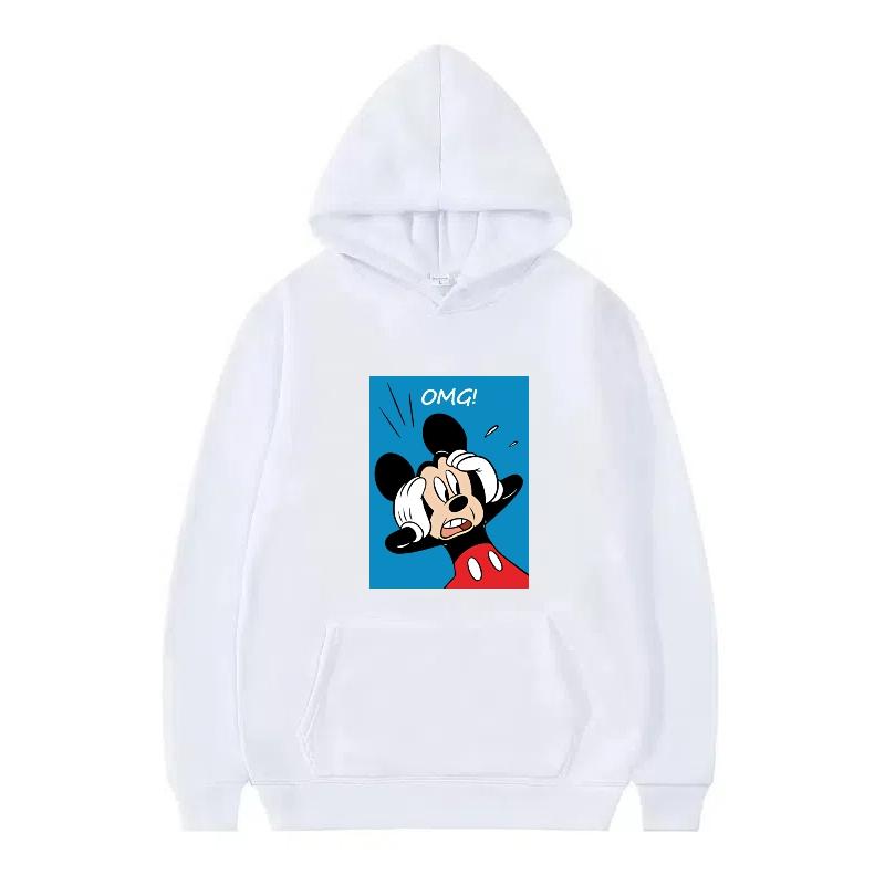 Disney Mickey Mouse Pattern Woman Fleece Casual Loose Black Autumn Tops Clothes Pullovers Ladies Cheap Hoodies Men Sweatshirts
