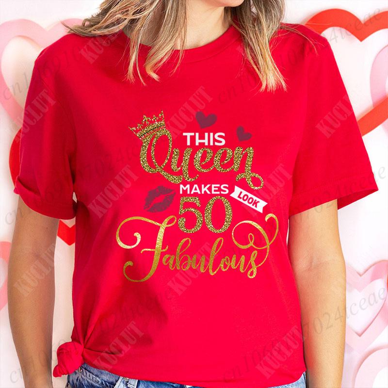 Fashion 50th Year Birthday T Shirt for Women Clothing Harajuku Birthday Party Y2k Tops Short Sleeve Tees Aesthetic Clothing