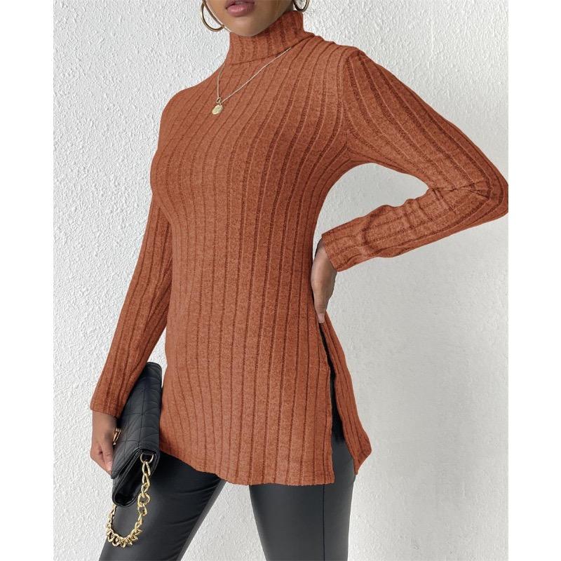 Winter Women's High Neck Slim Waist Under Split Long Sleeve Sweater