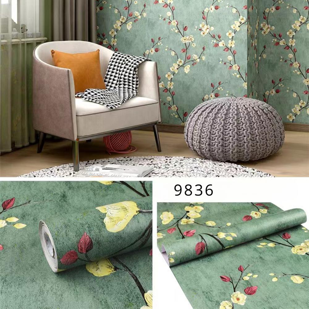 Europäischer Stil Selbstklebende Tapete Wasserdicht Wohnzimmer Schlafzimmer Tapete Blumen Kontaktpapier Heimdekorationsaufkleber