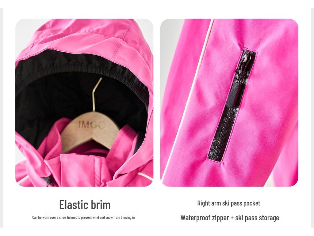 IMGO Kids' Rose Red Motorcycle Snowsuit: Girls' Windproof Waterproof Ski Jacket & Pants Set