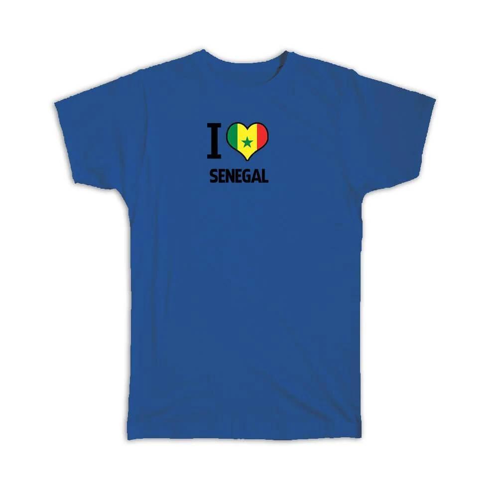 Gift T-Shirt : I Love Senegal Flag Heart Country Crest Senegalese Expat S