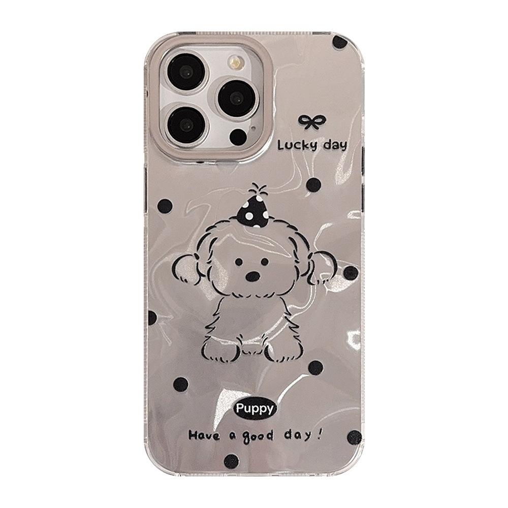Electroplating Silver Suitable for Iphone16 Simple Lines Puppy Mobile Phone Case Apple 14promax Laser