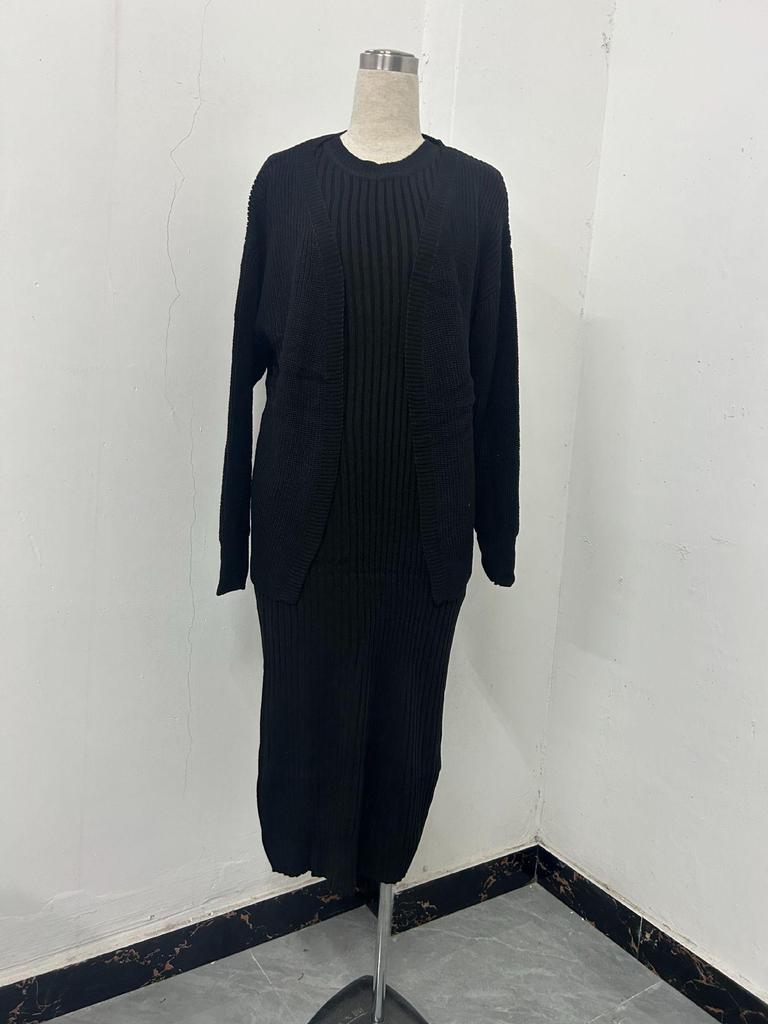 Russian Autumn/Winter Casual Round Neck Lazy Style Knitted Cardigan Set Dress