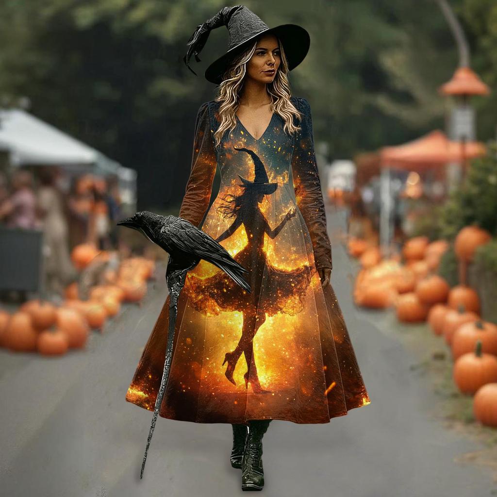 Dámské Halloweenské Midi Šaty na Párty a Festival