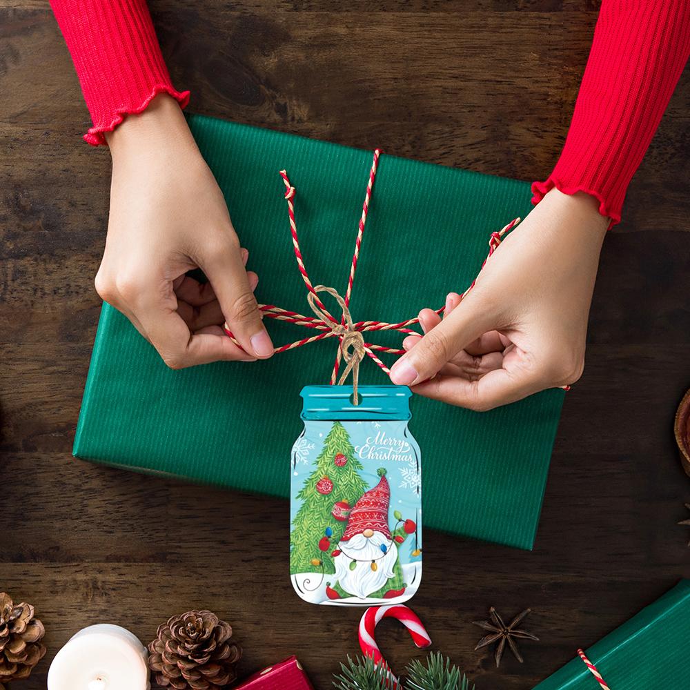12/24pcs Festive Christmas Mason Jar Gift Card Holders Hanging Decorations with Candy Bags for Xmas Tree Ornaments New Year