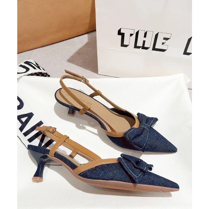 Fashion 2025 Summer High Heel Pointed Toe Women Sandals  Fashion Butterfly-knot Singbacks Shoes Elegant Stripper Party Sandalias
