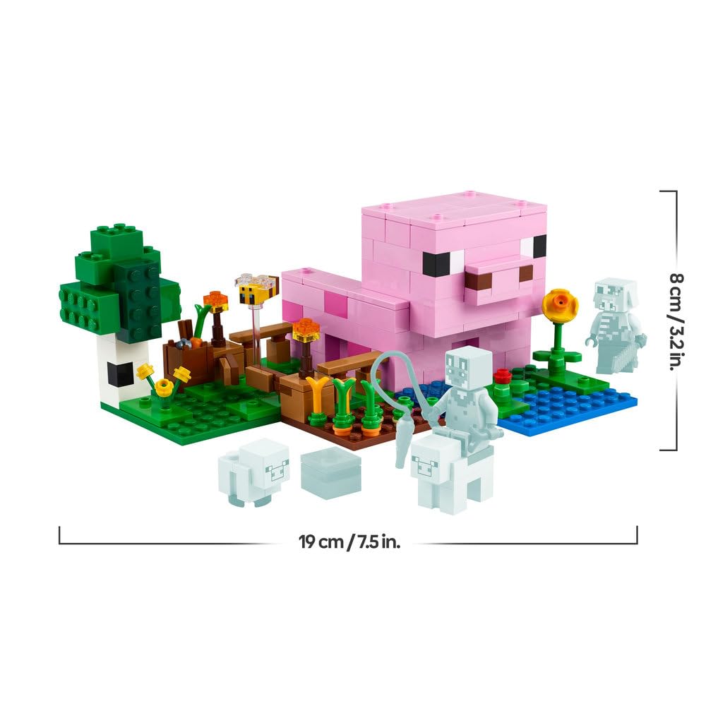 LEGO Minecraft Baby Pig House Toy - Birthday Present, Building Blocks, for Girls and Boys, Ages 7, 8, 9, Elementary School, Game (21268)
