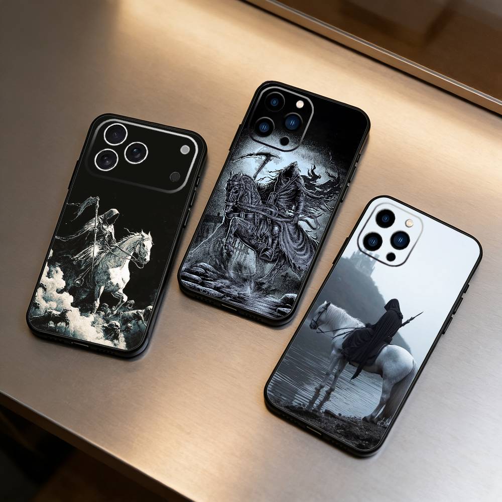 Anti-war F-Four Horsemen Apocalypse Phone Case For iPhone 17 16 15 14 13 12 Max Plus Silicone Black Cover