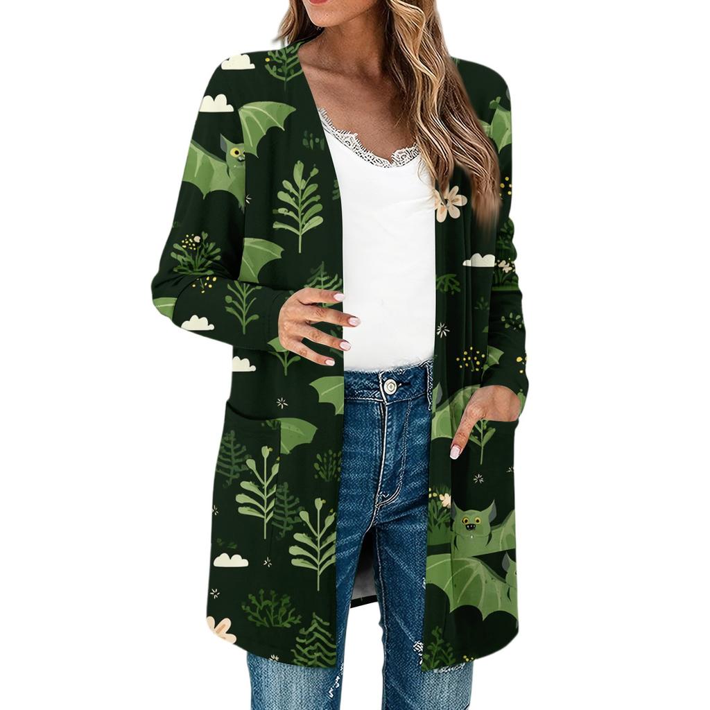 Women's Lightweight Long Sleeve Open Front Cardigans Long Sleeve Lightweight Vintage Printed Coat With Pockets