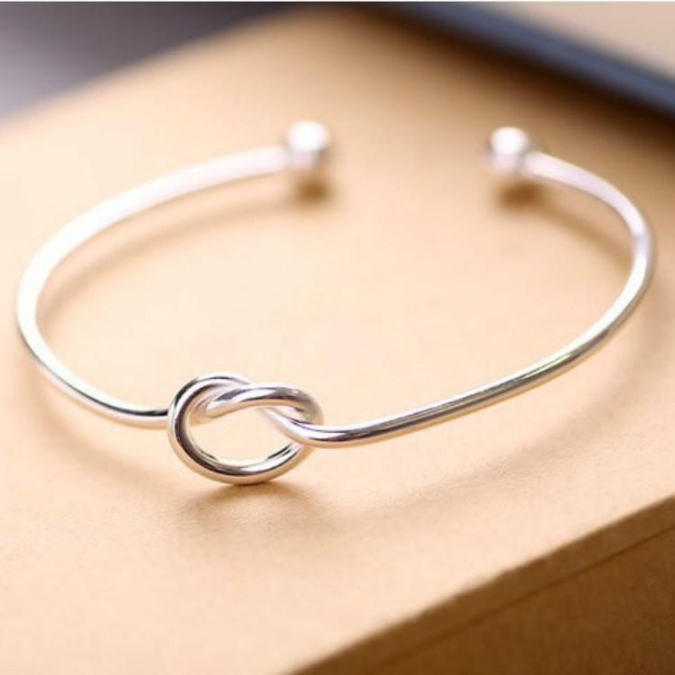 Minimalist Heart Knot Twisted Line Open Cuff Bracelet for Women