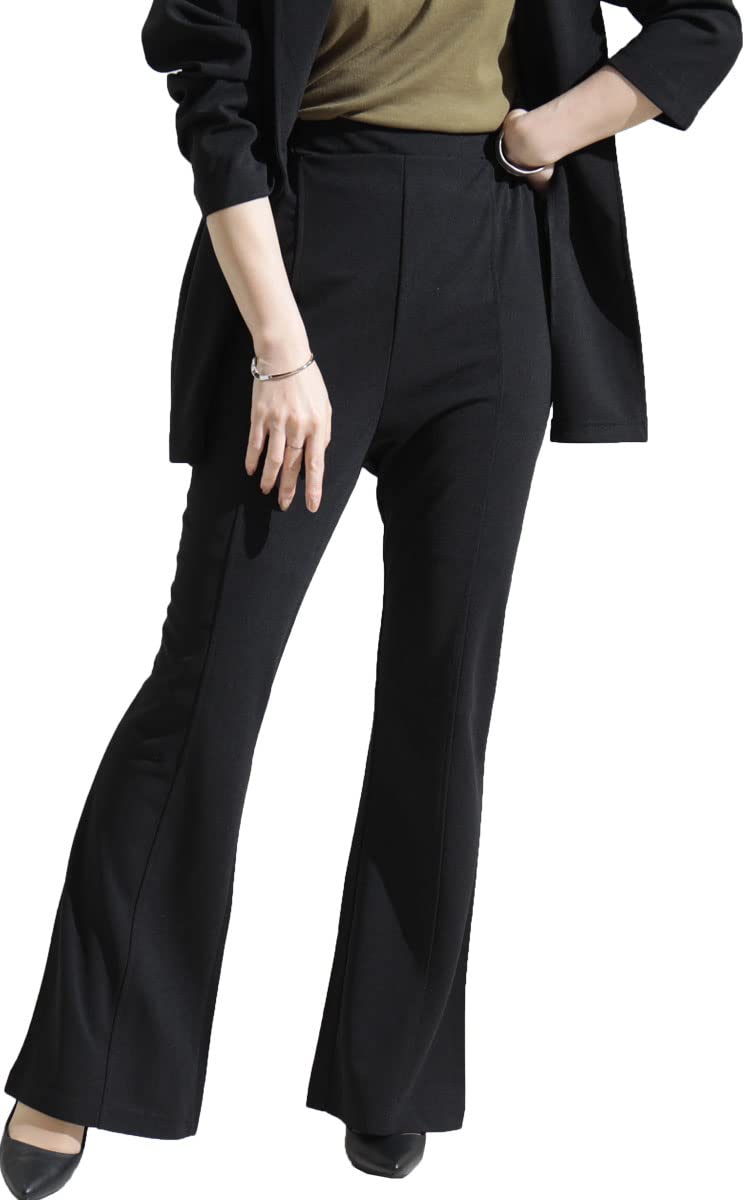 

Large Size Pants Flare Pintuck Stretch Elastic Waist Black [Gold Japan] Women s maru-6491 6L-7L