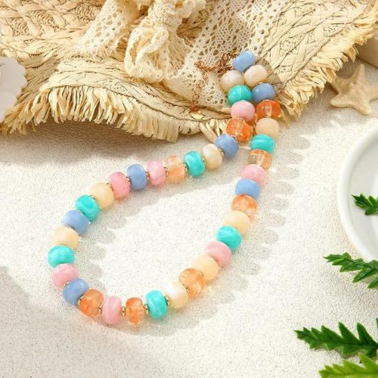 Bright Bohemian Beach Choker: Jelly-Colored Acrylic Resin Necklace for Women
