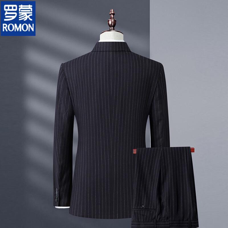 Romon Men's Casual Striped Business Suit Set