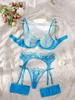European & American Mesh Floral Embroidery Underwire Push-Up See-Through Temptation Lingerie Stocking Set.