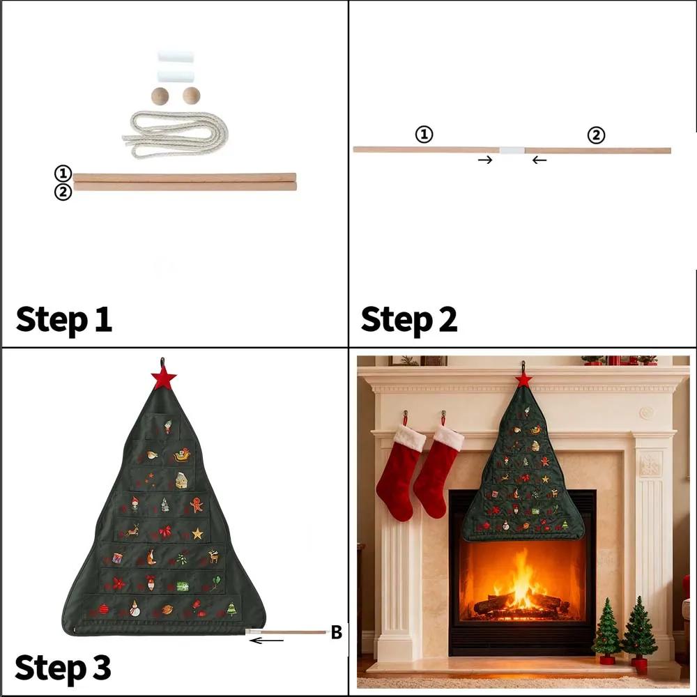 1PC Christmas Advent Calendar with 24 Pockets Soft Canvas Wall Hanging Organizer Festive Decor for Kids Gifts Home Wall Calenda