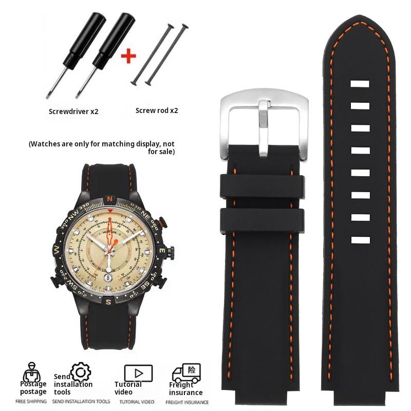 24*16mm Convex Men Silicone Watch Strap for TIMEX Tidal T2N721 T2N720 TW2T76500 2T76300 Blue Sports Waterproof Rubber Watchband