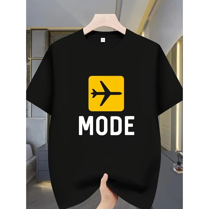 

Европейские размеры Мужская тяжелая футболка с принтом - Узор «Режим полета», Желтый знак предупреждения, Обычная посадка, Повседневная, Летняя, С коротким рукавом S чёрный
