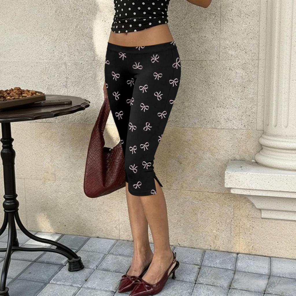 Women’s Polka Dot Print Milk Silk Capri Pants High Waist Stretchy Slim Fit Elastic Waistband Lightweight Casual Trousers for Daily Wear