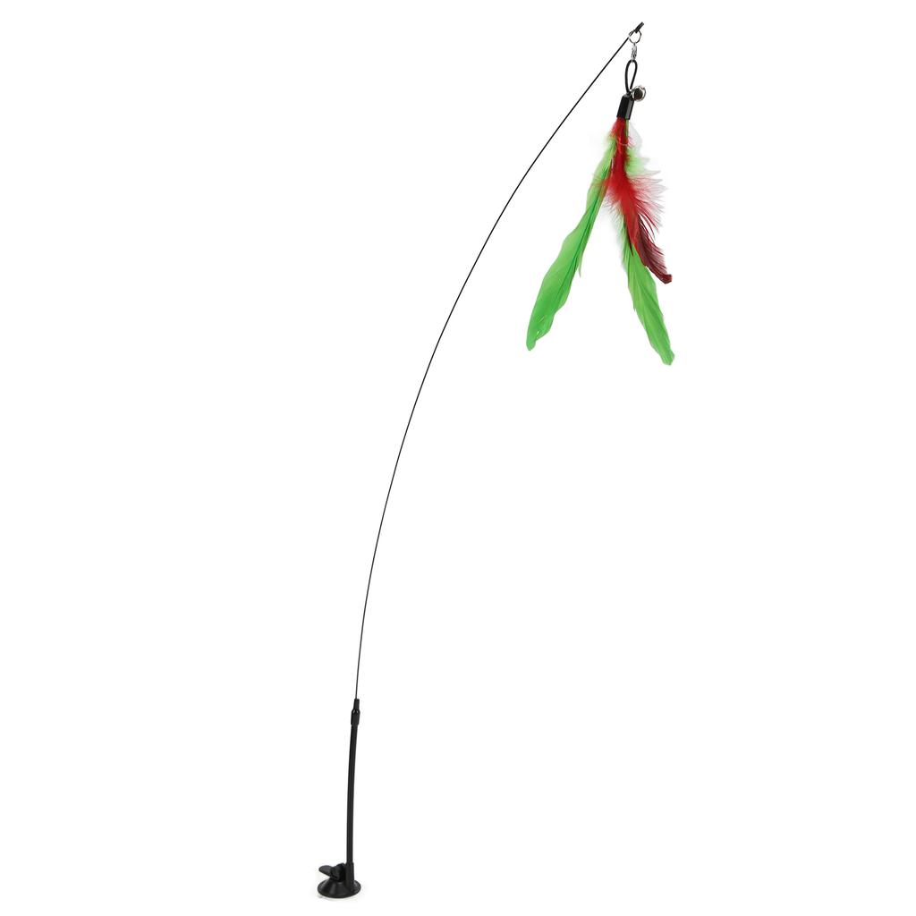 Funny Cat Feather Stick Interactive Handheld Cat Feather Wand with Suction Cup for CatsGreen